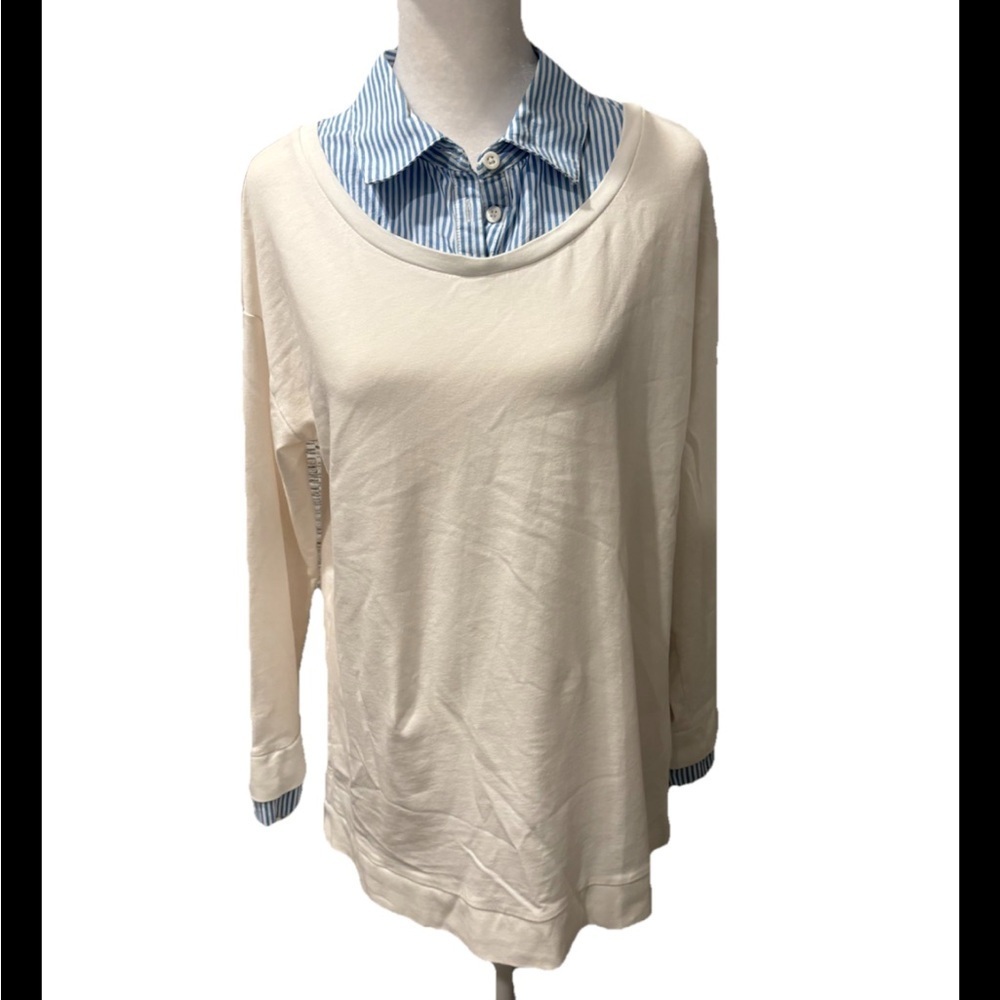 Crown & Ivy Layered Sweater Cotton Blue & White